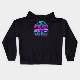 Pink Retro Electric Mustang Cityscape Kids Hoodie